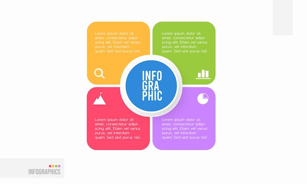 Plantilla de diseño de etiquetas de infografía vectorial Plantilla de elección con características o procesos de 4 pasos