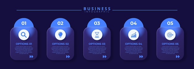 plantilla de diseño de etiquetas infográficas con íconos y cinco pasos distintos