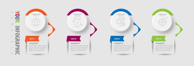 Plantilla de diseño de etiquetas infográficas vectoriales con icono y 4 opciones o pasos