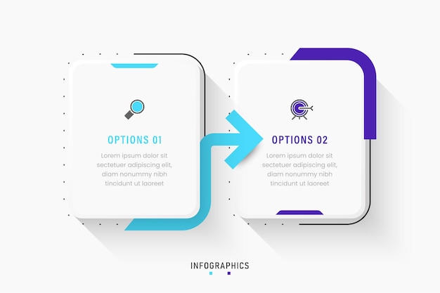 Plantilla de diseño de etiquetas infográficas vectoriales con iconos y 2 opciones o pasos. puede ser utilizado para el proceso