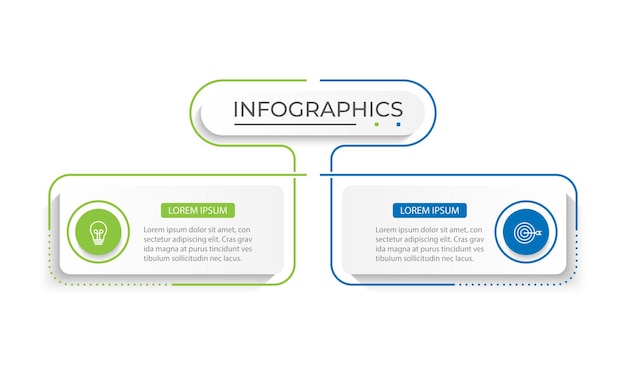 plantilla de diseño de etiquetas infográficas vectoriales con iconos y 2 opciones o pasos