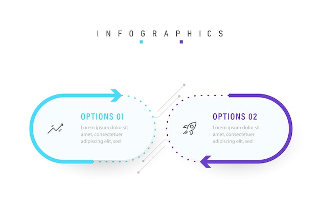 Plantilla de diseño de etiquetas infográficas vectoriales con iconos y 2 opciones o pasos