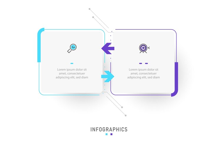 Vector plantilla de diseño de etiquetas infográficas vectoriales con iconos y 2 opciones o pasos
