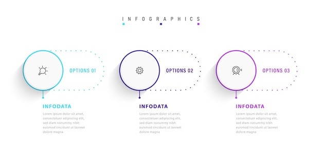 Plantilla de diseño de etiquetas infográficas vectoriales con iconos y 3 opciones o pasos