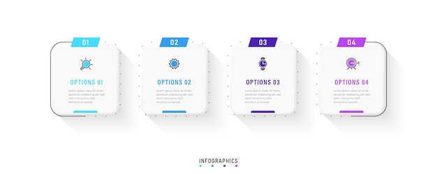 Plantilla de diseño de etiquetas infográficas vectoriales con iconos y 4 opciones o pasos. puede ser utilizado para el proceso