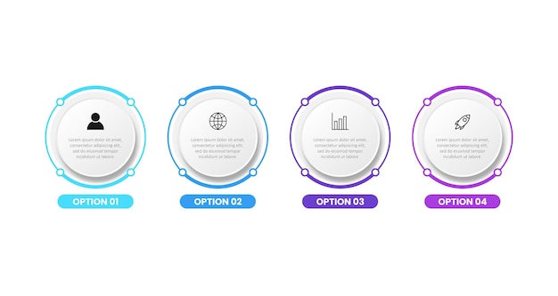 Plantilla de diseño de etiquetas infográficas vectoriales con iconos y 4 opciones o pasos Se puede utilizar para presentaciones de diagramas de procesos diseño de flujo de trabajo gráfico de información de diagrama de flujo de banner