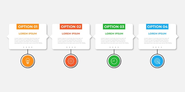 Plantilla de diseño de etiquetas infográficas vectoriales con iconos y 4 opciones o pasos Se puede utilizar para presentaciones de diagramas de procesos diseño de flujo de trabajo gráfico de información de diagrama de flujo de banner