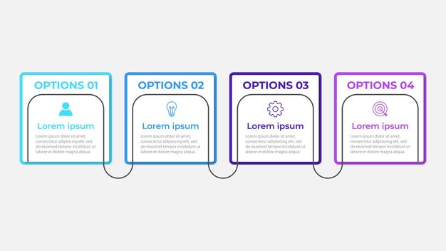 Plantilla de diseño de etiquetas infográficas vectoriales con iconos y 4 opciones o pasos Se puede utilizar para presentaciones de diagramas de procesos diseño de flujo de trabajo gráfico de información de diagrama de flujo de banner