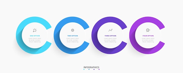 La plantilla de diseño de etiquetas infográficas vectoriales con iconos y 4 opciones o pasos se puede utilizar para el proceso