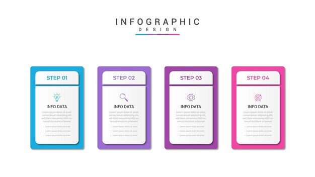 Plantilla de diseño de etiquetas infográficas vectoriales con iconos y 4 opciones o pasos