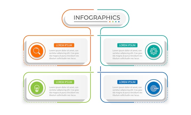 plantilla de diseño de etiquetas infográficas vectoriales con iconos y 4 opciones o pasos