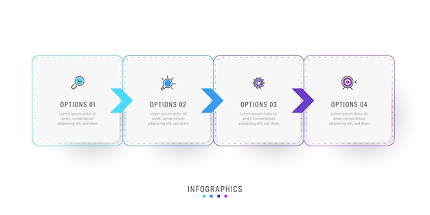 Plantilla de diseño de etiquetas infográficas vectoriales con iconos y 4 opciones o pasos