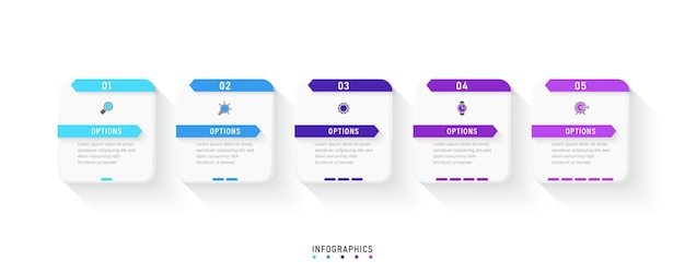 Plantilla de diseño de etiquetas infográficas vectoriales con iconos y 5 opciones o pasos. Puede ser utilizado para el proceso