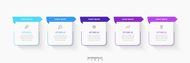 Plantilla de diseño de etiquetas infográficas vectoriales con iconos y 5 opciones o pasos. puede ser utilizado para el proceso