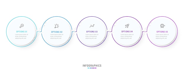 La plantilla de diseño de etiquetas infográficas vectoriales con iconos y 5 opciones o pasos se puede utilizar para el proceso