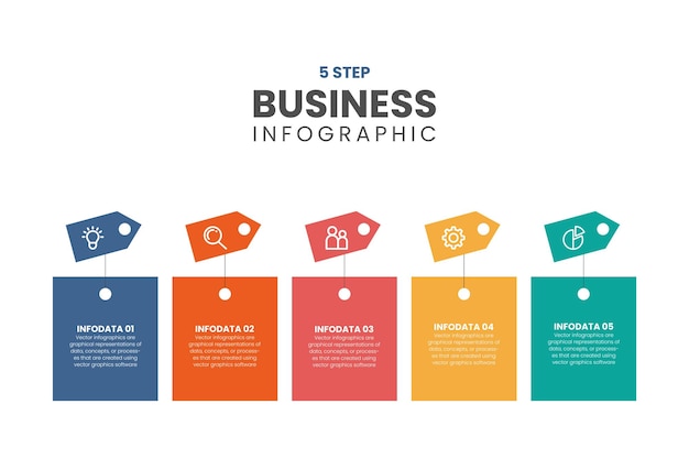 Plantilla de diseño de etiquetas infográficas vectoriales con iconos y 5 opciones o pasos