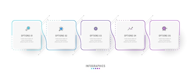 Plantilla de diseño de etiquetas infográficas vectoriales con iconos y 5 opciones o pasos