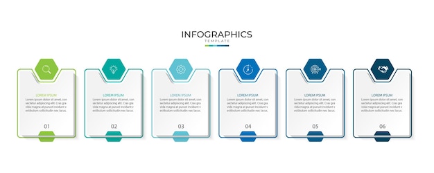 plantilla de diseño de etiquetas infográficas vectoriales con iconos y 6 opciones o pasos