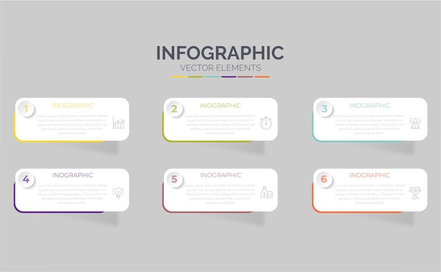 La plantilla de diseño de etiquetas infográficas vectoriales con iconos y 6 opciones se puede utilizar para el proceso