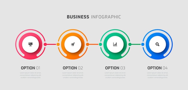 Plantilla de diseño de etiquetas infográficas vectoriales con iconos de etiquetas circulares y 4 opciones de presentación