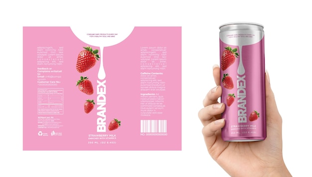 Plantilla de diseño de etiquetas de leche de fresa Editable Brandex EPS