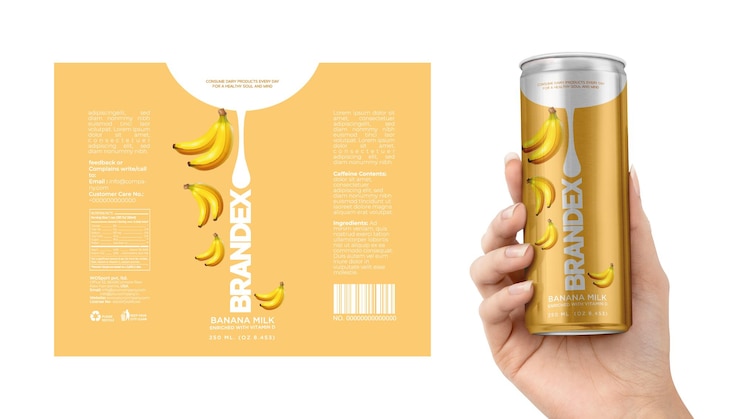 Vector plantilla de diseño de etiquetas de leche de plátano editable brandex eps