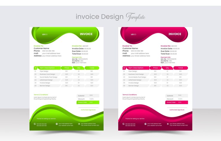 plantilla de diseño de factura comercial corporativa moderna y variación de 2 colores