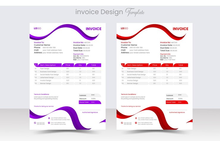 plantilla de diseño de factura comercial corporativa moderna y variación de 2 colores