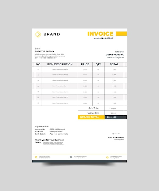 Plantilla de diseño de factura creativa corporativa moderna limpia de negocios de empresa