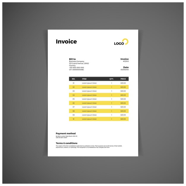 Plantilla de diseño de factura de facturación empresarial corporativa limpia y moderna