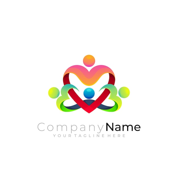 Plantilla de diseño familiar caridad logo vector estilo 3d