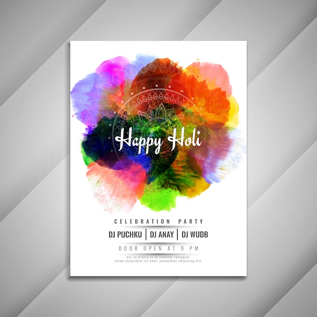 Plantilla de diseño de flyer colorido celebración feliz Holi abstracta