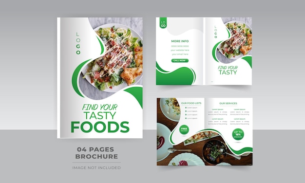 Plantilla de diseño de folleto de 4 páginas plegable de menú de comida deliciosa adecuada para negocios de restaurantes