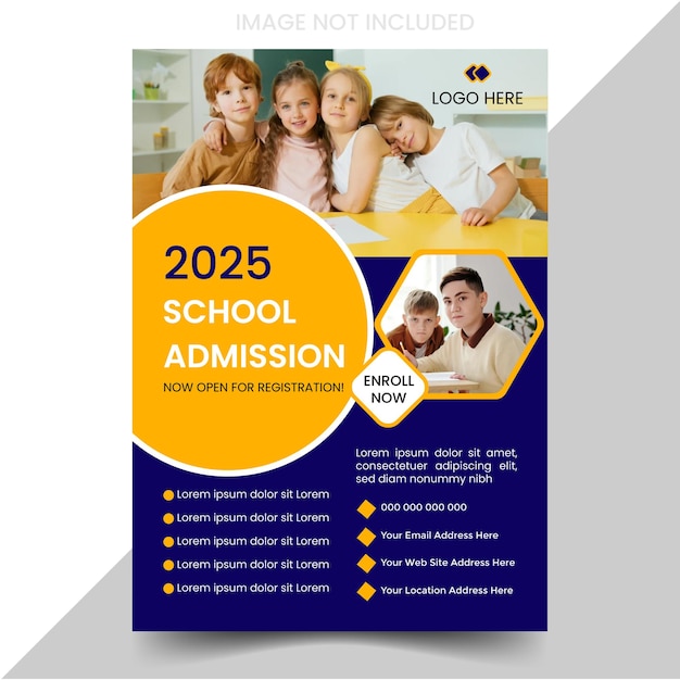 plantilla de diseño de folleto de admisión a la escuela o cartel educativo