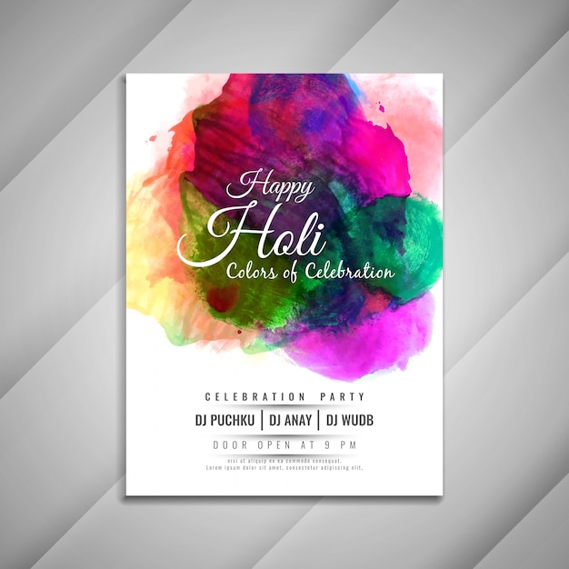 Plantilla de diseño de folleto de celebración feliz Holi abstracta