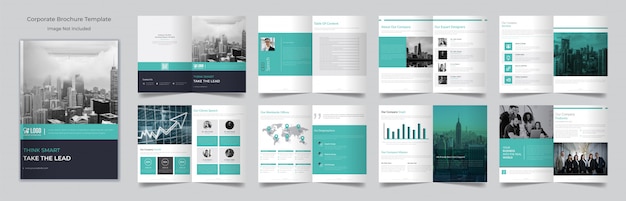 Plantilla de diseño de folleto comercial mínimo de dieciséis páginas