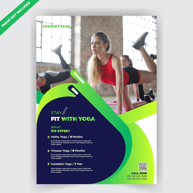 Plantilla de diseño de folleto de fitness de yoga