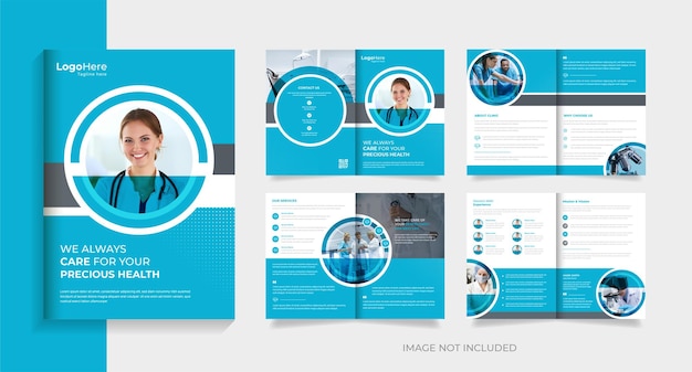 Plantilla de diseño de folleto médico moderno con 8 páginas vector premium