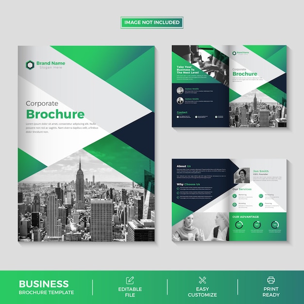 Plantilla de diseño de folleto moderno de 8 páginas con formas de degradado verde diseño de folleto comercial multipropósito Vector Premium
