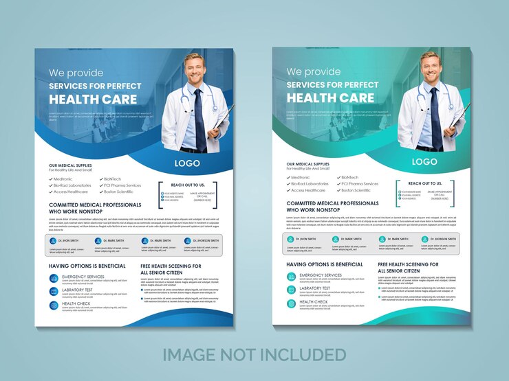 plantilla de diseño de folleto polivalente de atención médica vectorial