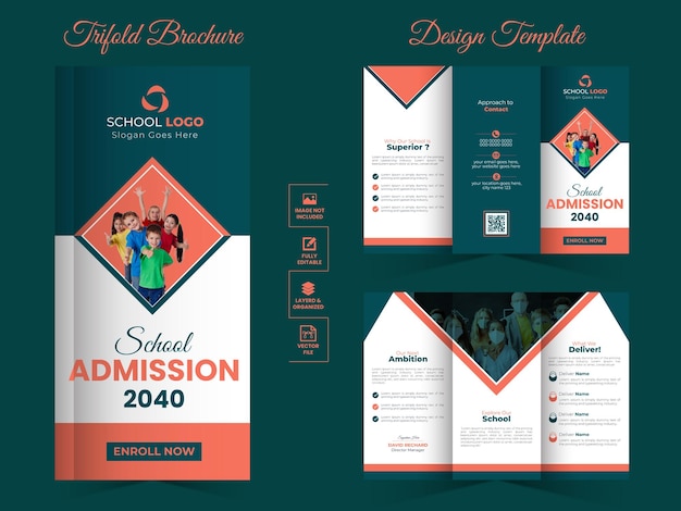 plantilla de diseño de folleto triples de admisión escolar y en línea