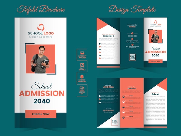 plantilla de diseño de folleto triples de admisión escolar y en línea