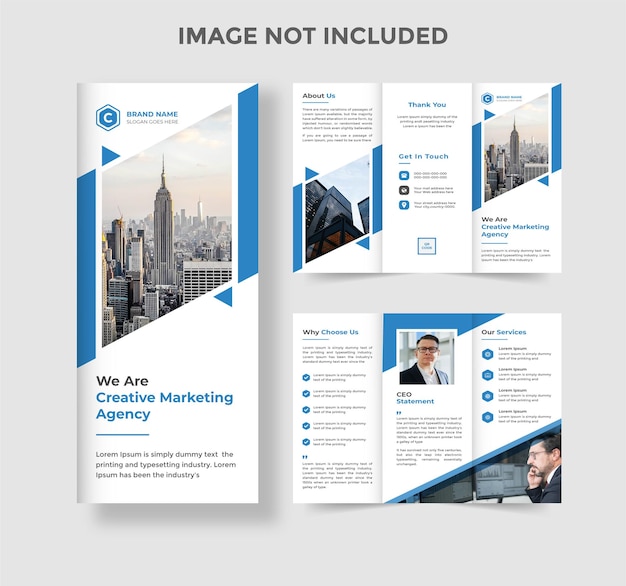 Plantilla de diseño de folleto tríptico azul de negocios corporativos modernos Vector Premium