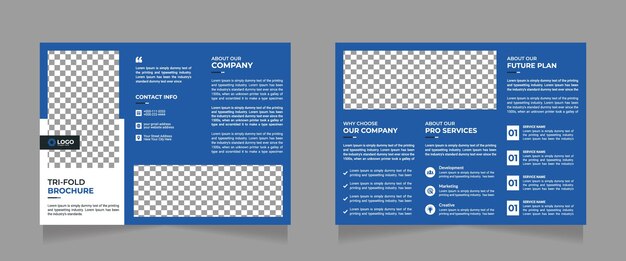 Plantilla de diseño de folleto tríptico azul. Plantilla de negocio corporativo para folleto tríptico.