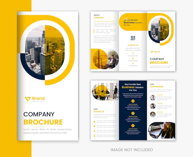 Plantilla de diseño de folleto tríptico corporativo creativo amarillo para perfil comercial