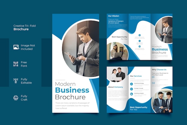 Plantilla de diseño de folleto tríptico de negocios modernos