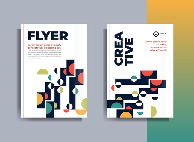 Plantilla de diseño de folleto de volante cubierta de negocios círculos temáticos geométricos color naranja y verde