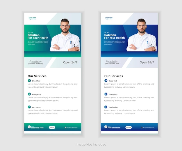 Plantilla de diseño de folletos médicos rollup o dl y tarjetas publicitarias para su negocio