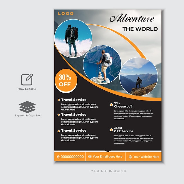 La plantilla de diseño de folletos de turismo y viajes de Adventure World