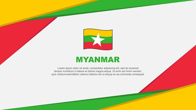 Plantilla de diseño de fondo abstracto de la bandera de Myanmar Bandera del día de la independencia de Myanmar Ilustración vectorial de dibujos animados Diseño de Myanmar